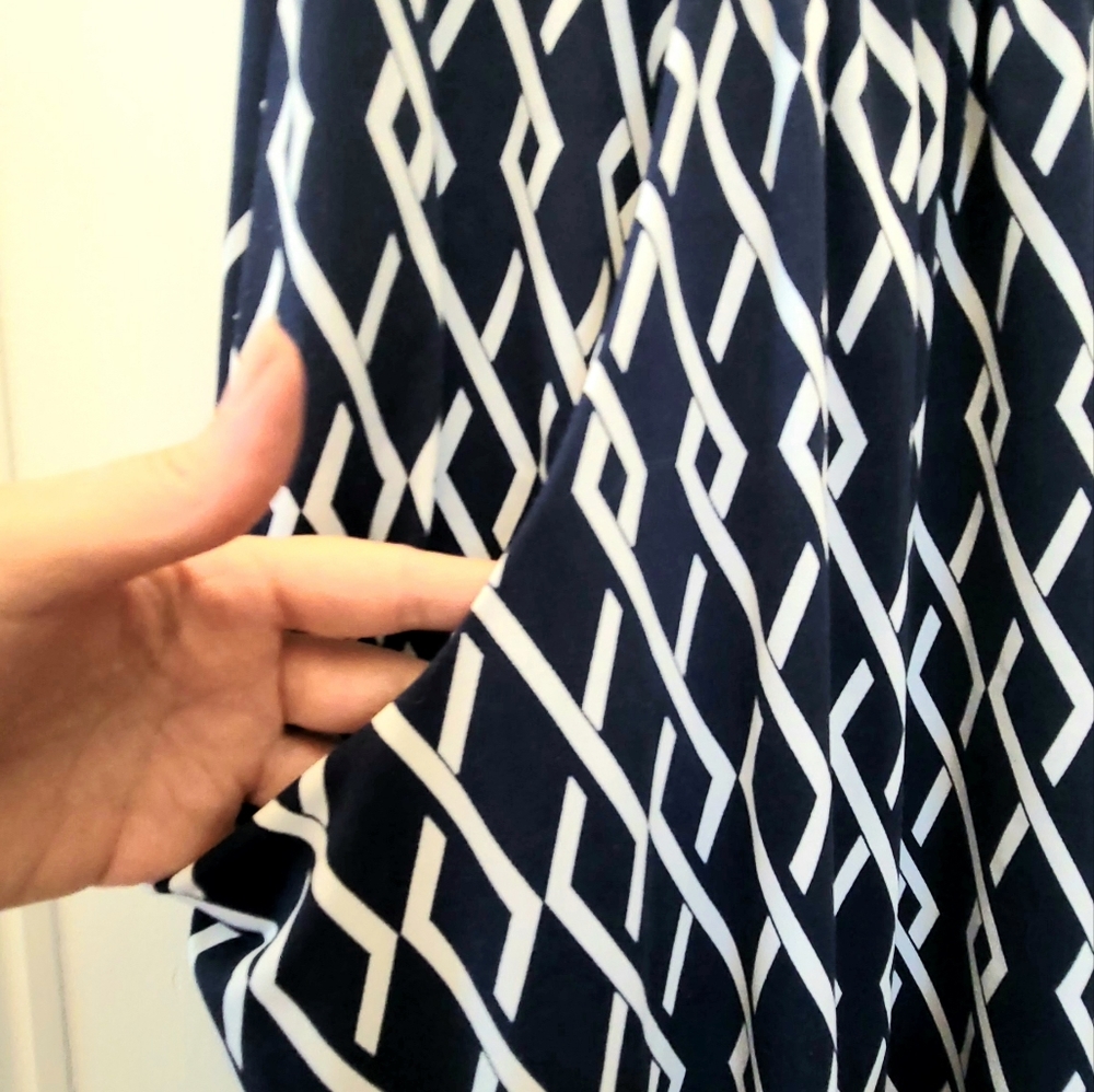 Large blue and white tank dress with pockets.